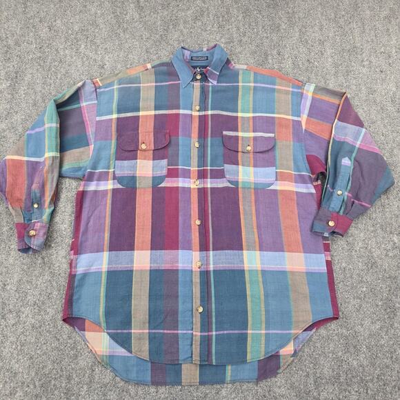 Ralph Lauren Shirt Womens 4 Multi Plaid Madras Long Sleeve Pocket Button Down - Picture 2 of 16